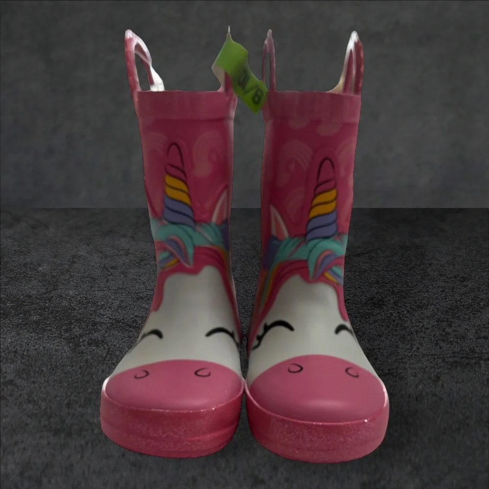 members mark Unicorn Rain Boots‎ Youth Toddler Girls Pink Rubber Rainbow sz 7/8